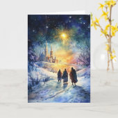 三つの賢者がクリスマススターの下を旅する カード (黄色い花)