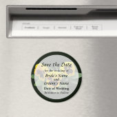 三つの黄色のパンジーでSave the Date マグネット (インサイチュ (食洗機))