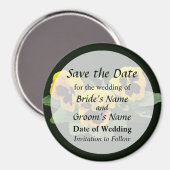 三つの黄色のパンジーでSave the Date マグネット (正面/裏面)