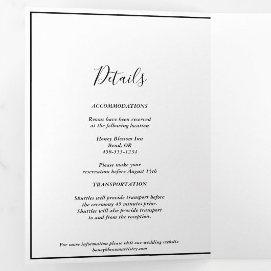 三つエレガント折りモダン文字折り招待状 三つ折り招待状 (内部最初)