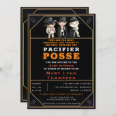 三つ子おしゃぶりポーズワイルドウェストおもしろい赤ちゃんシャワー 招待状 (正面/裏面)