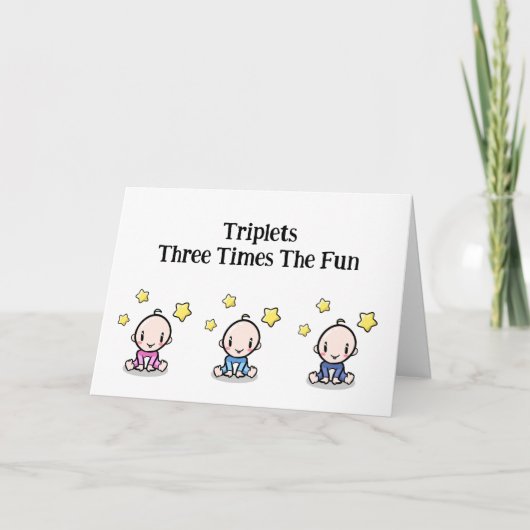 三つ子おめでとうカード、1女の子と2男の子、 サンキューカード (正面)