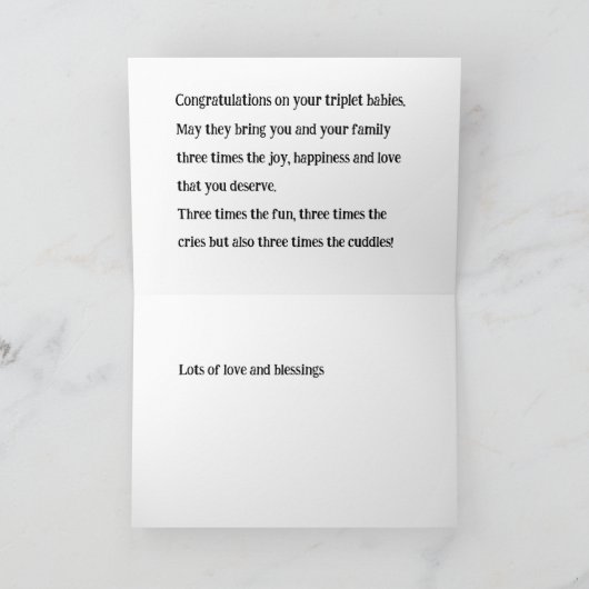 三つ子おめでとうカード、2人の女の子と1人の少年、 サンキューカード (内部)