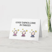 三つ子おめでとうカード、2人の女の子、1人の男の子、 サンキューカード (正面)