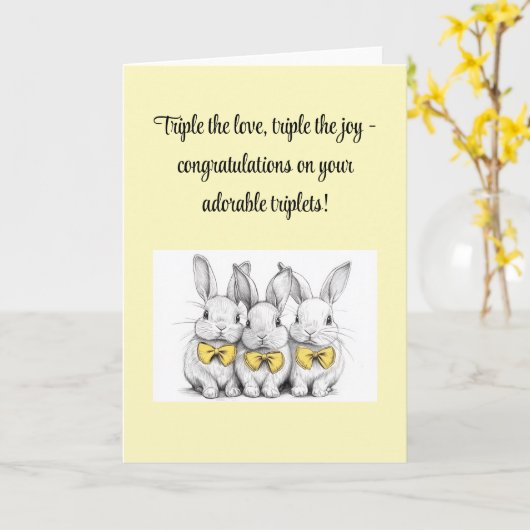 三つ子お祝い申ユニセックスし上げ カード (黄色い花)