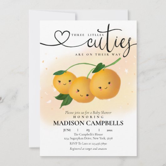 三つ子のかわいい赤ちゃんがやってくる 招待状 (正面)