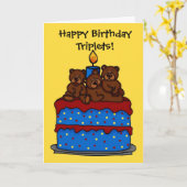 三つ子のクマはお誕生日ケーキカード カード (黄色い花)