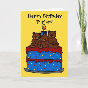三つ子のクマはお誕生日ケーキカード カード