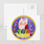 三つ子のフクロウ母 ポストカード (正面/裏面)