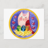 三つ子のフクロウ母 ポストカード (正面)