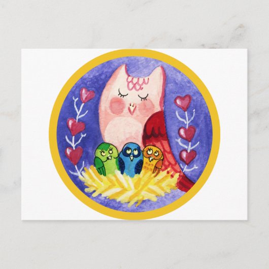 三つ子のフクロウ母 ポストカード (正面)