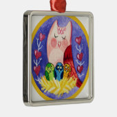 三つ子のフクロウ母 メタルオーナメント (右)