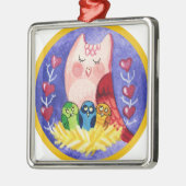 三つ子のフクロウ母 メタルオーナメント (左)