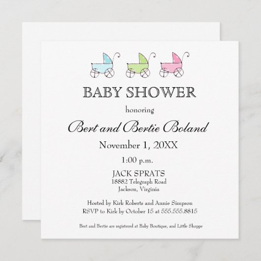 三つ子のベビーシャワー招待状 招待状 (正面/裏面)