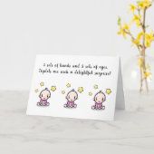 三つ子の挨拶状、三つ子のお迎え カード (黄色い花)