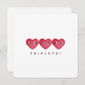 三つ子の誕生おめでとう ハートの赤ちゃんイラスト3つ シーズンカード (正面/裏面)