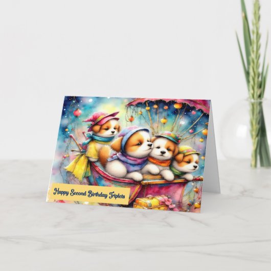 三つ子の誕生日カード第2誕生日 カード (正面)