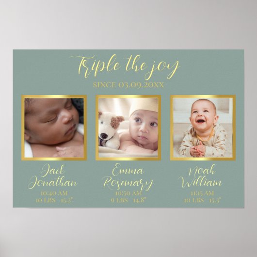 三つ子の誕生 新しい両親へのギフト ウォールデコ ポスター (正面)