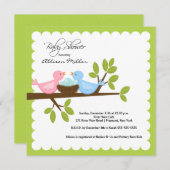 三つ子の赤ちゃんが降る母とパパの鳥たち 招待状 (正面/裏面)