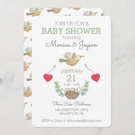 三つ子の赤ちゃんのシャワー 鳥と巣 招待状