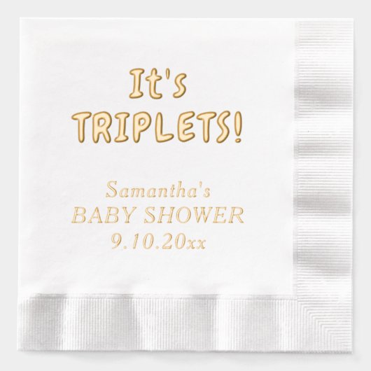 三つ子の赤ちゃんシャワーの母の名前 箔ナプキン (正面)