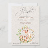 三つ子の赤ちゃんシャワー鹿の子葉のリース 招待状 (正面)