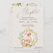 三つ子の赤ちゃんシャワー鹿の子葉のリース 招待状 (正面/裏面)