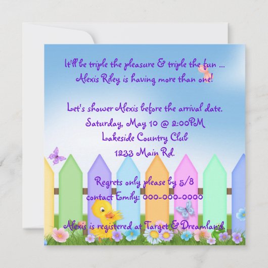 三つ子シャワー 招待状 (裏面)