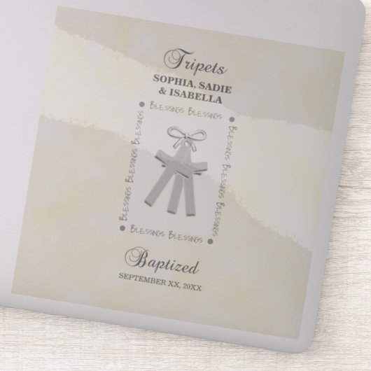 三つ子バプテスマの黄色三十字星パーソナライズされた シール (詳細)