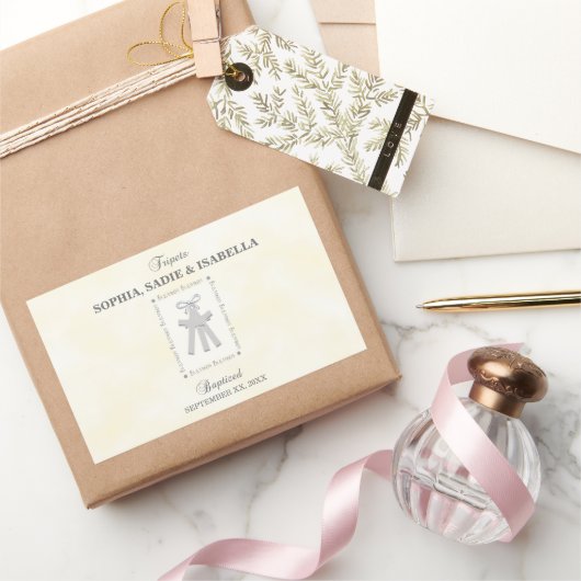 三つ子バプテスマの黄色三十字星パーソナライズされた 長方形シール (ギフト)