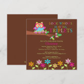 三つ子フクロウのベビーシャワー招待状 招待状 (正面/裏面)