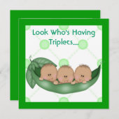 三つ子ベイビーシャワーのためのポッドの中の3つのえんどう豆の招待状 招待状 (正面/裏面)