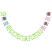 三つ子男の赤ちゃんと少女の写真 バンティングフラッグ (全)