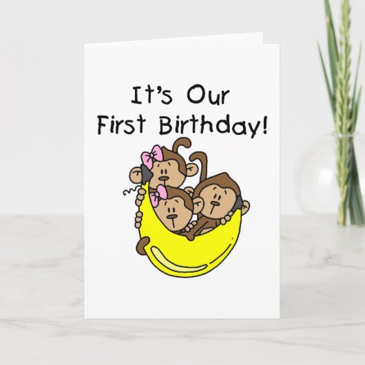 三つ子1位 - 2人の女の子1人の男の子Tシャツとギフト カード (正面)