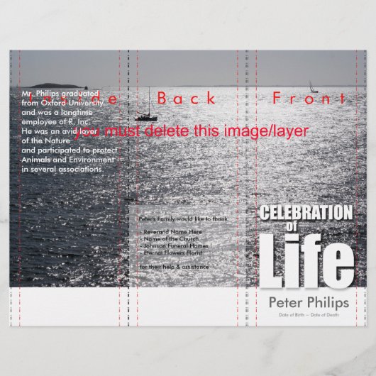 三つ折りシーカスタムメモリアルサービスプログラムフライヤー (正面)