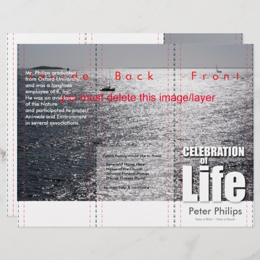 三つ折りシーカスタムメモリアルサービスプログラムフライヤー (正面/裏面)