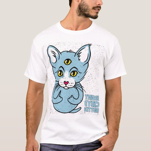 三つ目の子猫の面白い失礼な猫グランジ・アート Tシャツ (正面)
