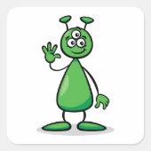 三つ目グリーンエイリアンマーティアンキャラクター スクエアシール (正面)