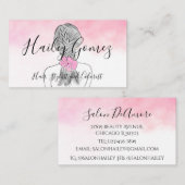 三つ編みピンクの水彩を持つ色鉛筆少女 名刺 (正面/裏面)