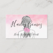 三つ編みピンクの水彩を持つ色鉛筆少女 名刺 (正面)