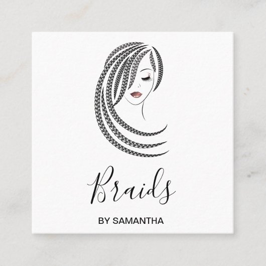 三つ編みヘアアフロアメリカン女性事業C スクエア名刺 (正面)