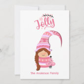 三つ編み髪のピンクのクリスマスガール格言 すてき シーズンカード (正面)