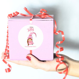 三つ編み髪のピンクのクリスマスガール格言 すてき ラウンドシール