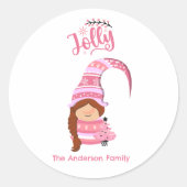 三つ編み髪のピンクのクリスマスガール格言 すてき ラウンドシール (正面)