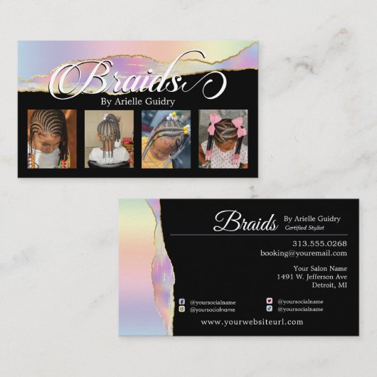 三つ編み髪結いスタイリストサロンレインボーフォト 名刺 (正面/裏面)