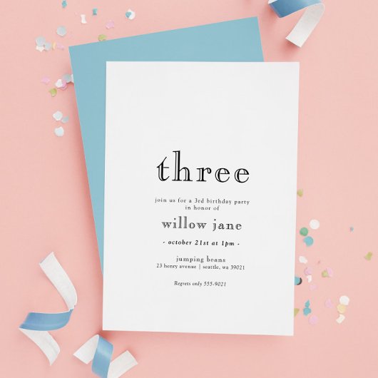 三エレガントモダン生誕生日 招待状