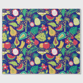 三カラフル焦点の果実と花模様 ラッピングペーパー (フラット)