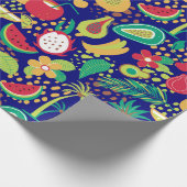 三カラフル焦点の果実と花模様 ラッピングペーパー (角)