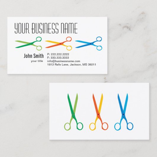 三カラフル鋏ヘアサロン名刺 名刺 (正面/裏面)