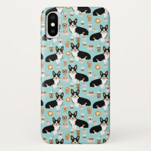 三コーギーのコーヒー-青 iPhone X ケース